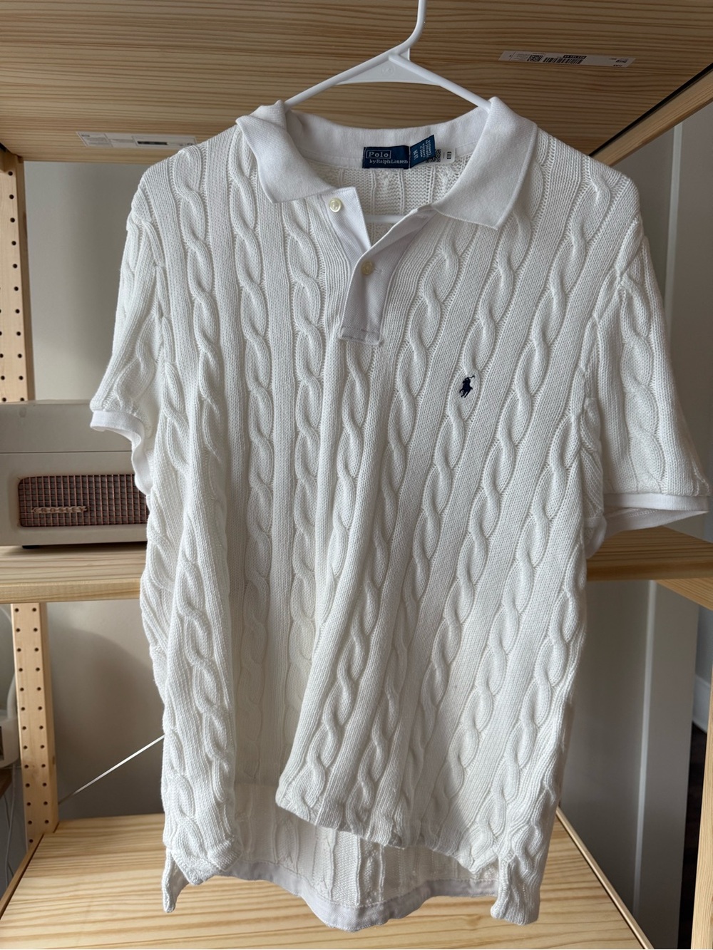 Polo by Ralph Lauren White Cable-wKnit Polo Shirt Cotton
